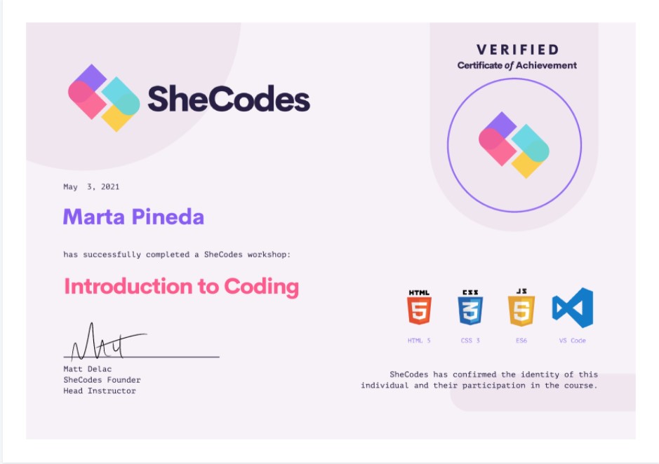 SheCodesCertificate Basics