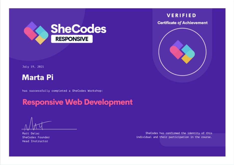 SheCodesCertificate Responsive